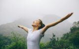 Breathing fresh air in spring forest