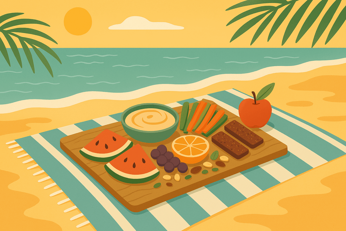 snack salutari da portare al mare: frutta, barrette, hummus e semi