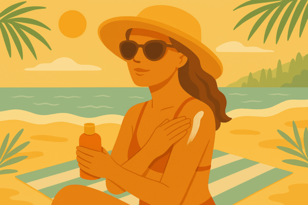 abbronzatura sicura: persona che applica crema solare in spiaggia
